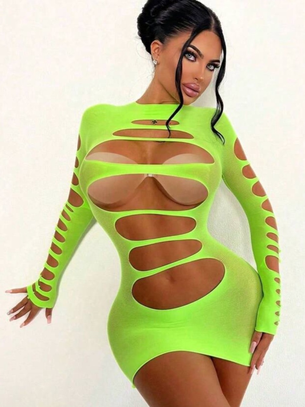 Neon Lime Cutout Bodycon Mini Dress